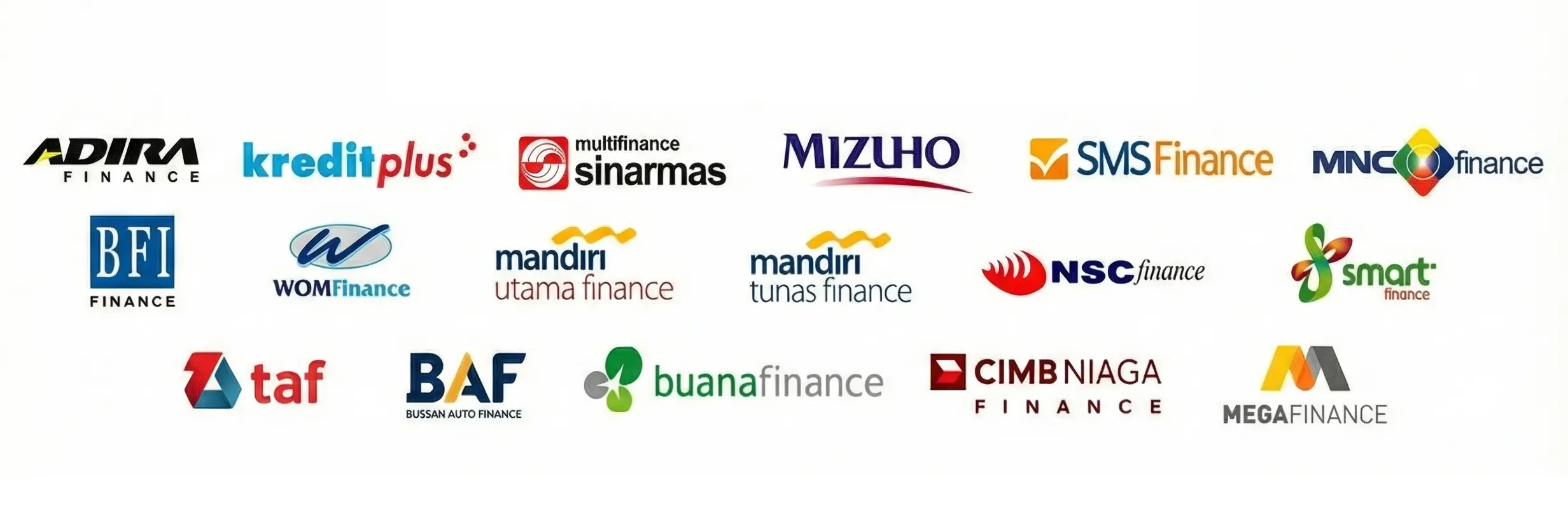 Logo Mitra: Adira, BAF, WOM, Mandiri Utama Finance, BFI